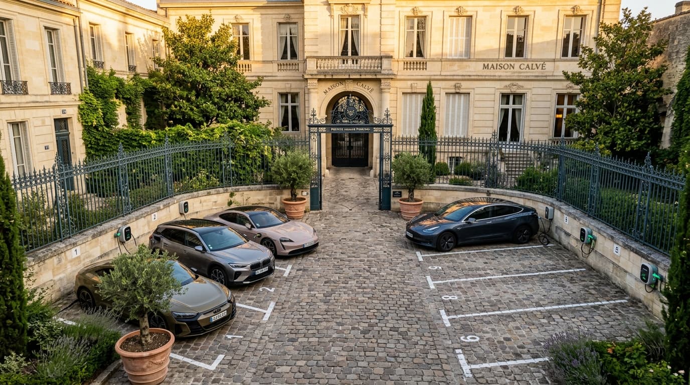 Cour pavée et parking privé sécurisé Maison Calvé Bordeaux